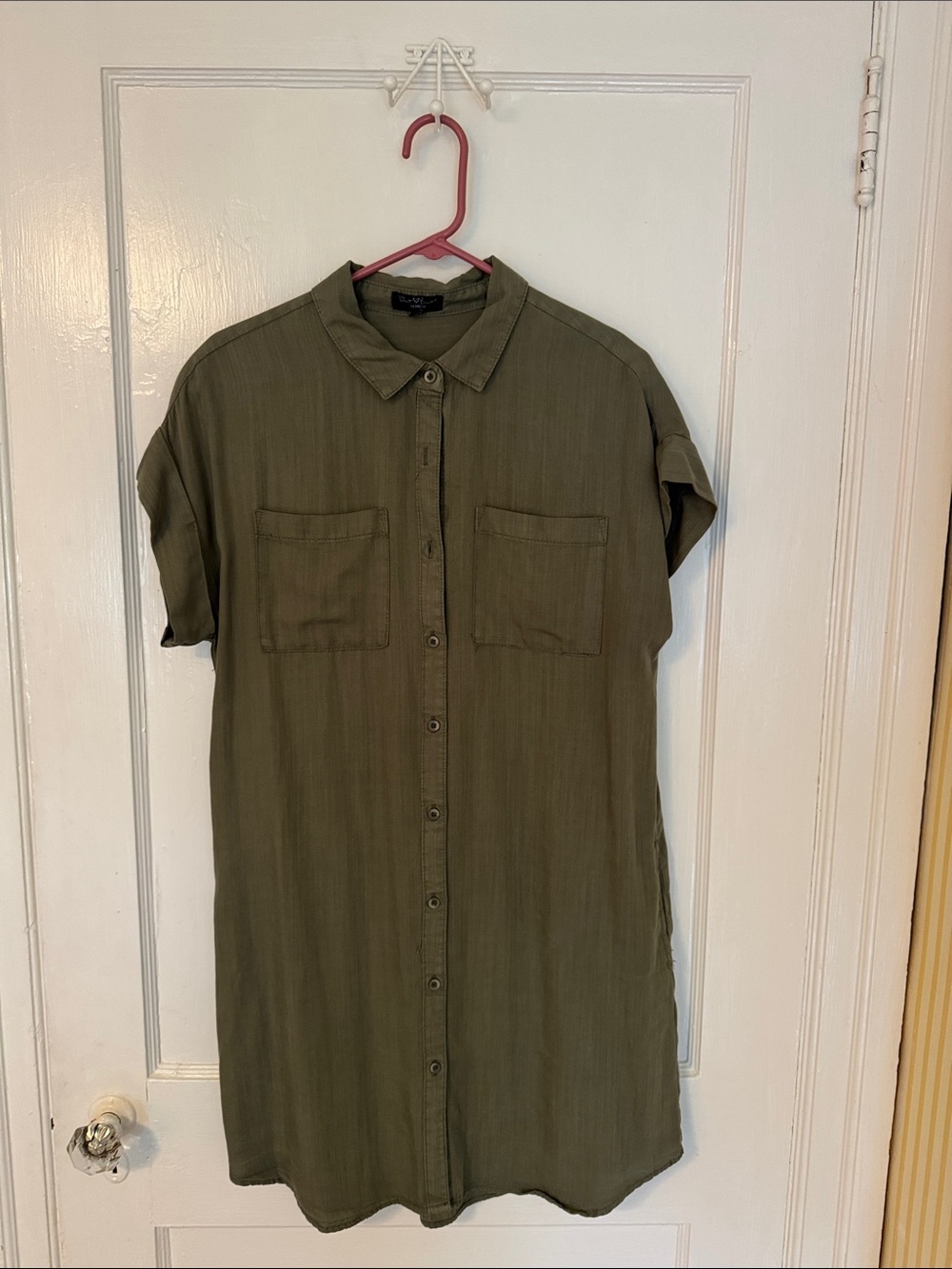 Olive Green Shirt Dress - Casual Button-Front